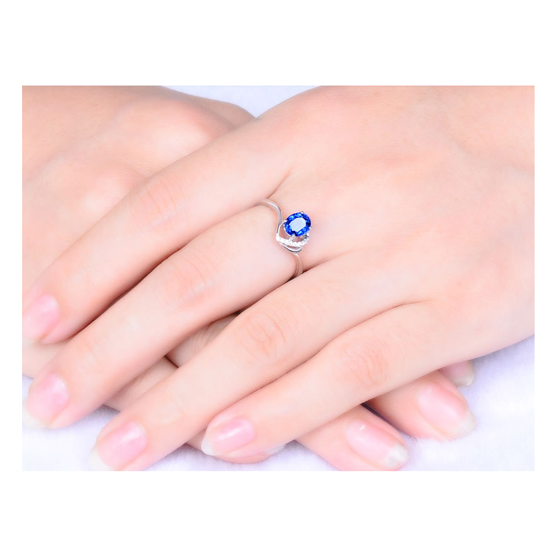 Bague Solitaire - Saphir et Diamants - Or blanc 18 carats - 2