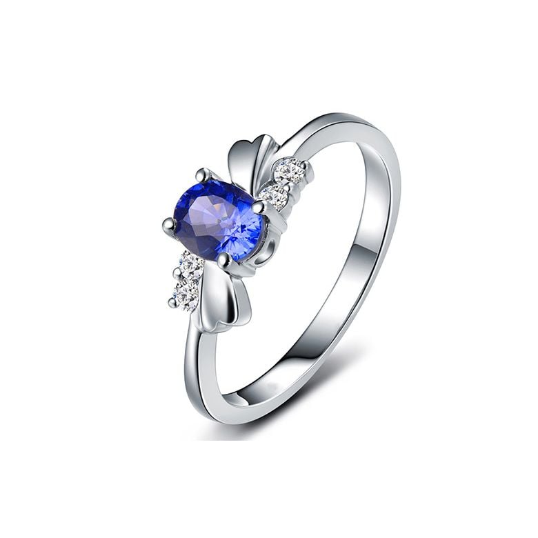 Bague saphir solitaire - Or blanc 18 carats - Sertissage diamants - 1