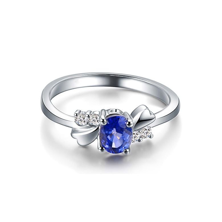 Bague saphir solitaire - Or blanc 18 carats - Sertissage diamants - 3