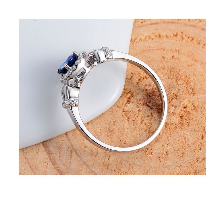 Solitaire en Saphir et Diamants - Bague en Or blanc 18 carats - 4