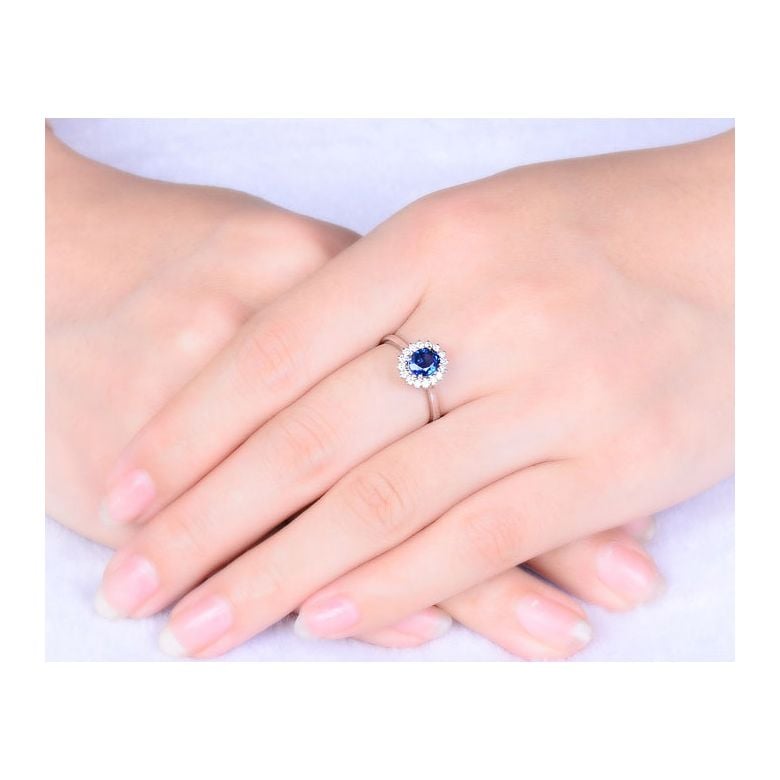 Bague saphir or blanc - Esthétique classique dans un esprit floral - 2