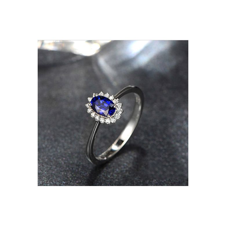 Bague Saphir ovale et diamants - Or blanc 18 carats - 4