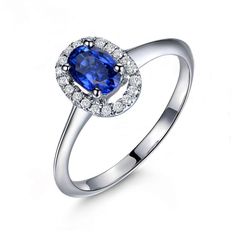 Bague or blanc saphir. Pavage diamants. Persée - 1