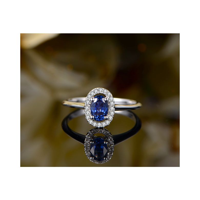 Bague or blanc saphir. Pavage diamants. Persée - 2