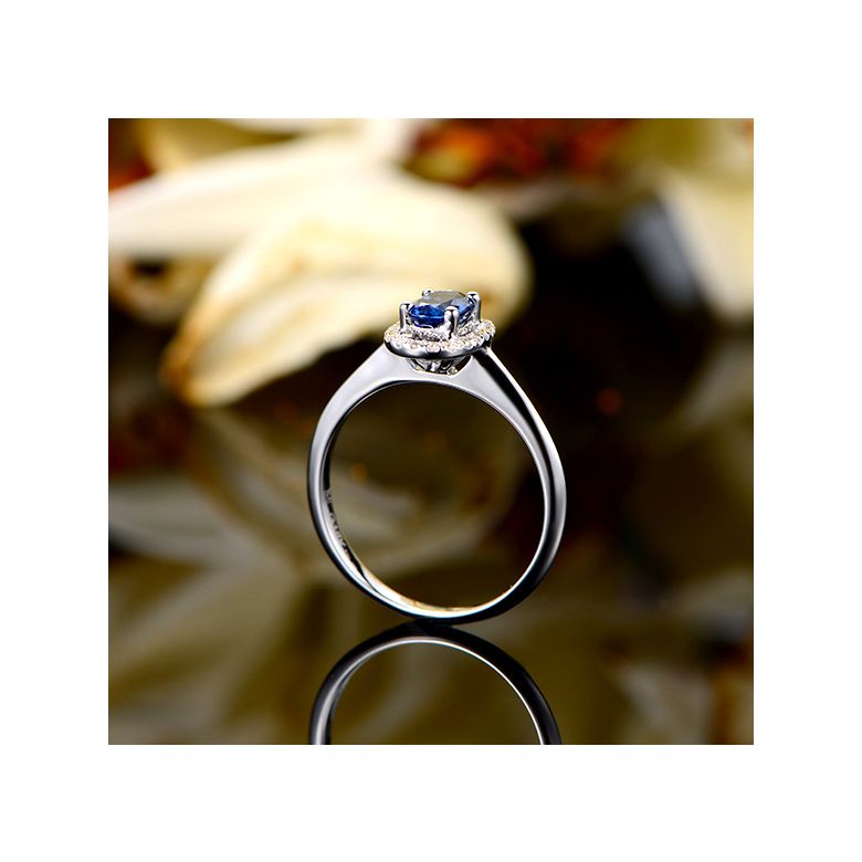 Bague or blanc saphir. Pavage diamants. Persée - 8
