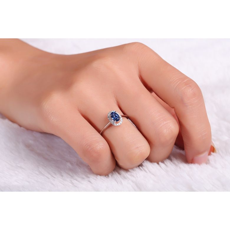 Bague or blanc saphir. Pavage diamants. Persée - 3
