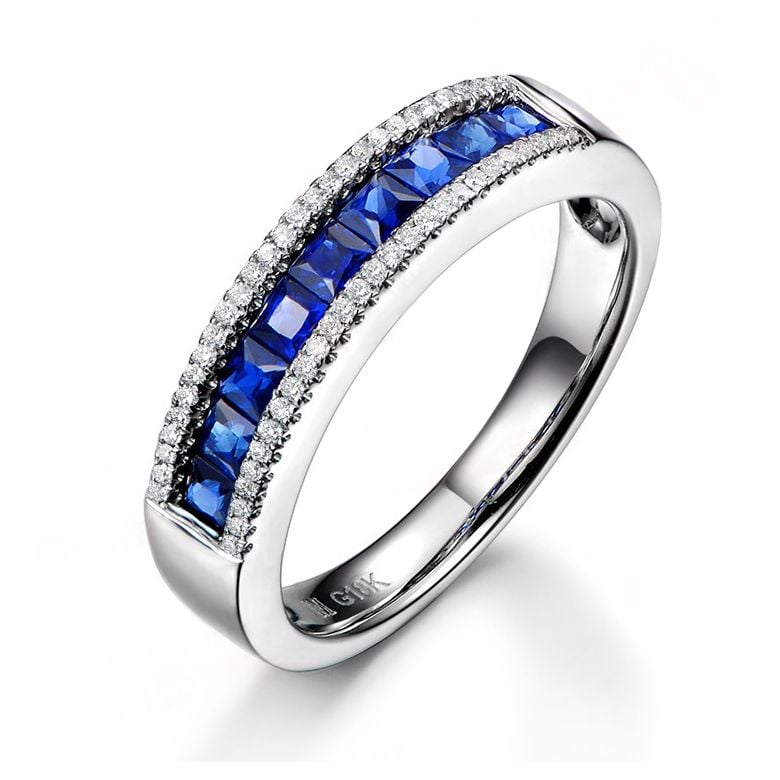 Bague saphir diamant or blanc - Lumière Azurée - 1