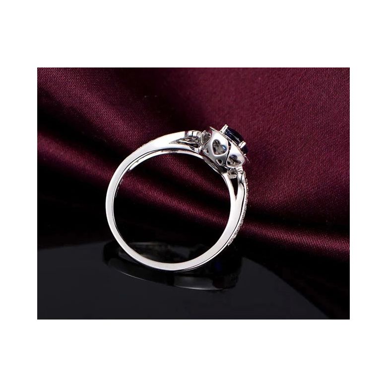 Bague fiançaille saphir ovale 1 carat. Or blanc. Pavage diamants - 8