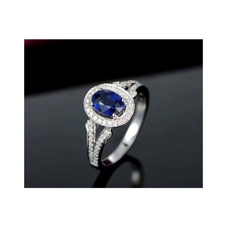 Bague fiançaille saphir ovale 1 carat. Or blanc. Pavage diamants - 6