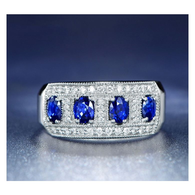 Bague quatuor saphirs. Pavage diamant. Or blanc | Bhagya - 3