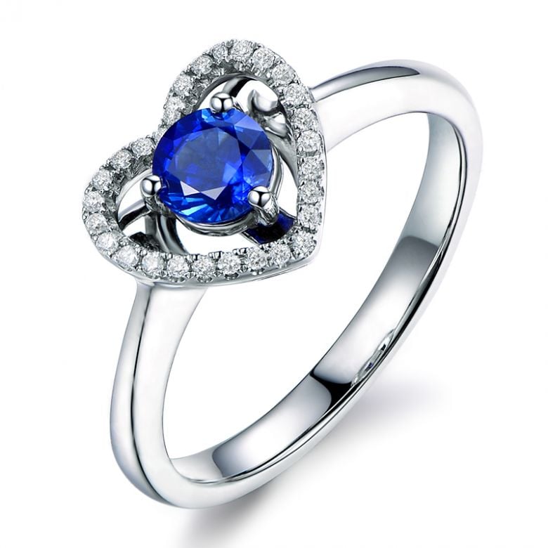 Bague coeur diamant saphir. Or blanc. Love me tender - 1
