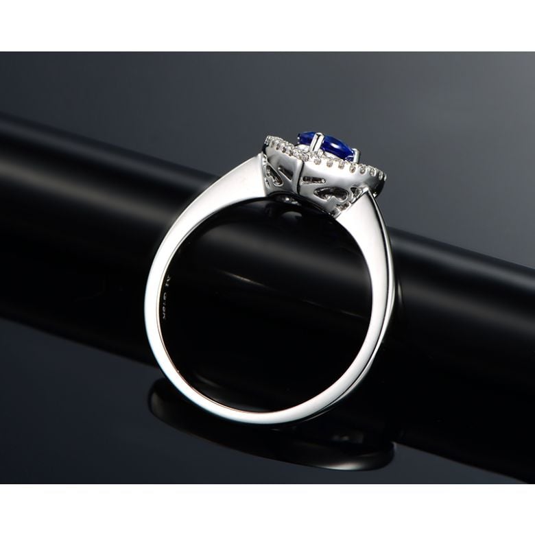 Bague coeur diamant saphir. Or blanc. Love me tender - 4