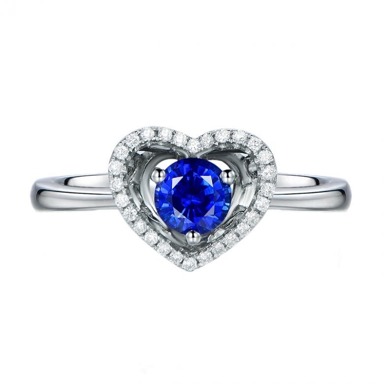 Bague coeur diamant saphir. Or blanc. Love me tender - 6