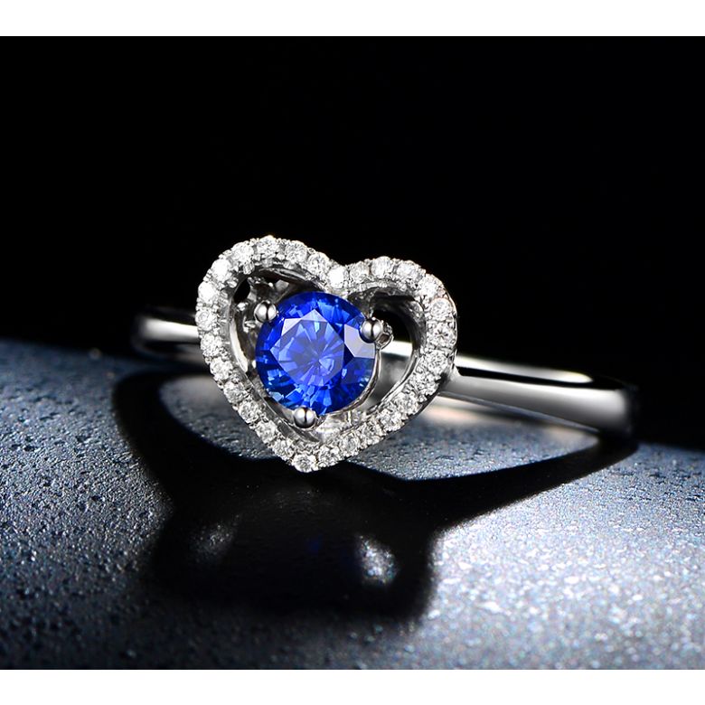 Bague coeur diamant saphir. Or blanc. Love me tender - 3