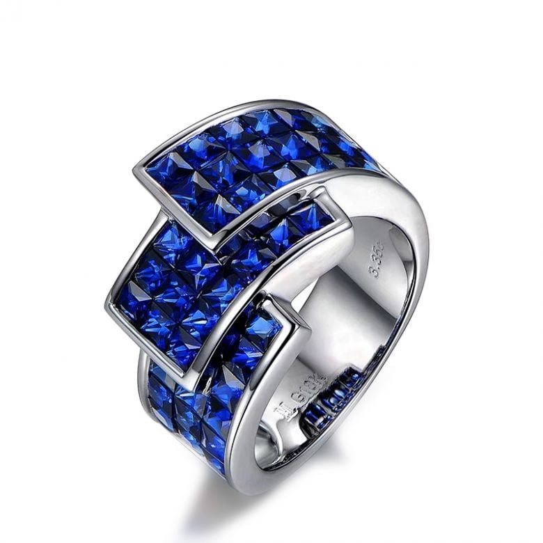 Bague or blanc pavage saphir tri-dimensionnel | Simone de Beauvoir - 1