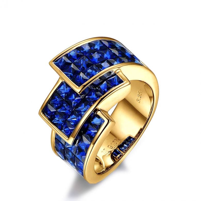 Bague or jaune pavage saphir tri-dimensionnel | Simone de Beauvoir - 1