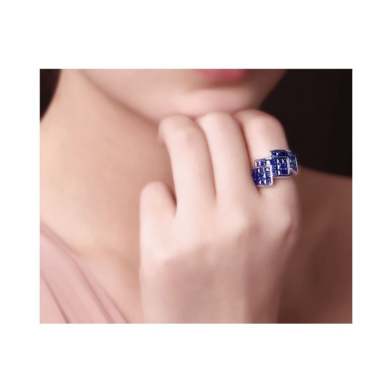 Bague or blanc pavage saphir tri-dimensionnel | Simone de Beauvoir - 2