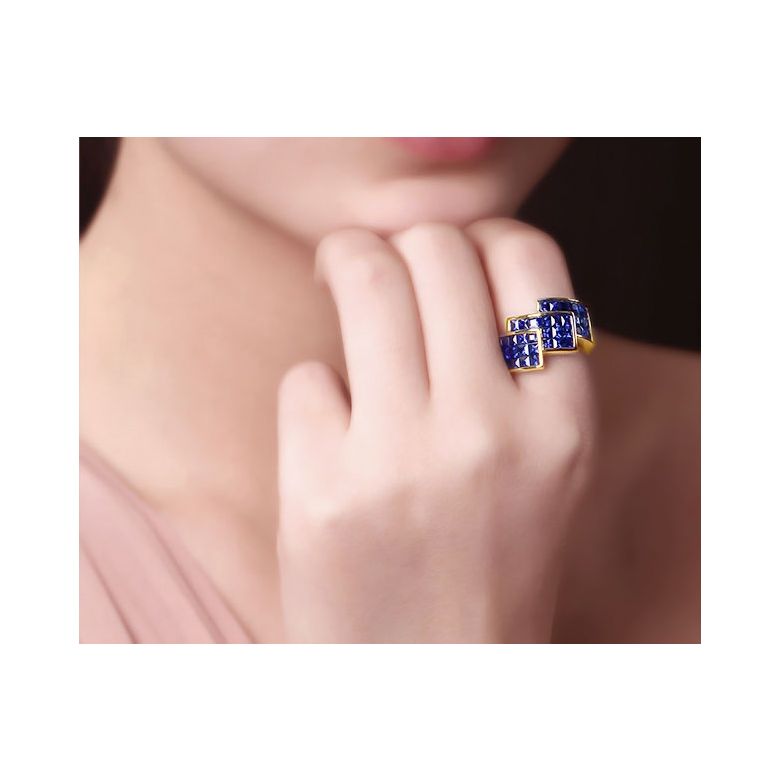 Bague or jaune pavage saphir tri-dimensionnel | Simone de Beauvoir - 2