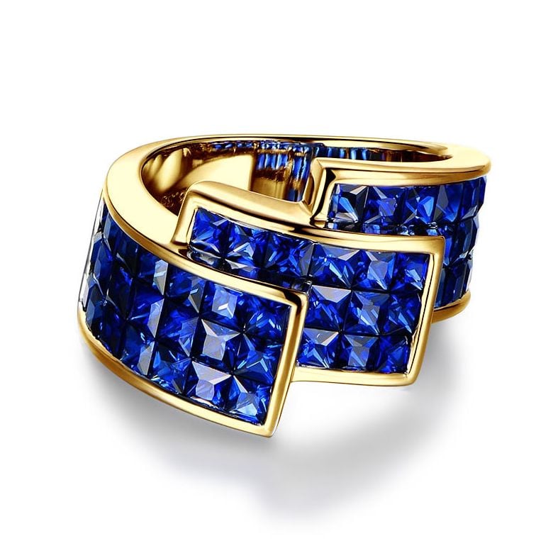 Bague or jaune pavage saphir tri-dimensionnel | Simone de Beauvoir - 3