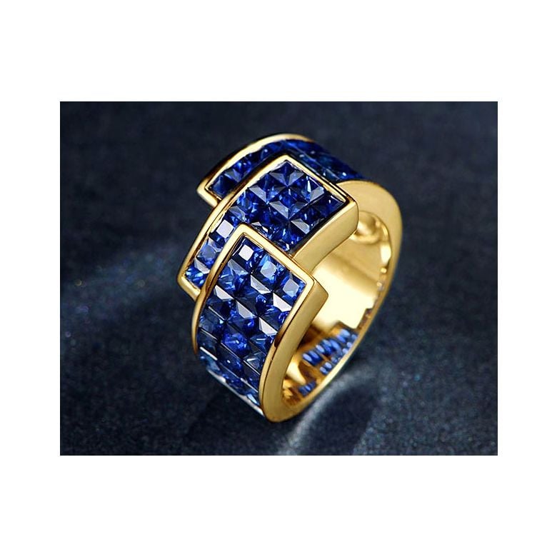 Bague or jaune pavage saphir tri-dimensionnel | Simone de Beauvoir - 4