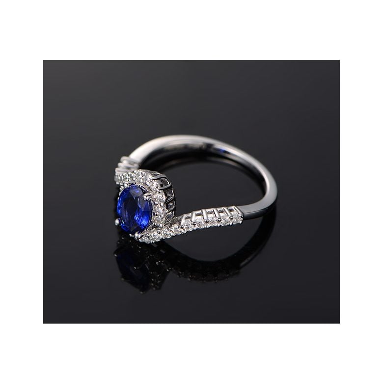 Bague saphir or blanc pavage diamant sinueux - 3