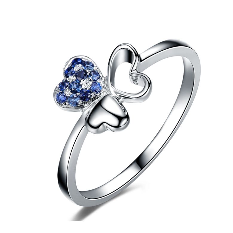 Bague 3 coeurs de trèfle ☘ Or blanc et saphirs bleus - 1