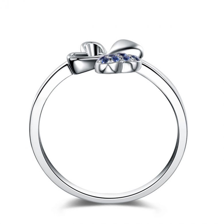 Bague 3 coeurs de trèfle ☘ Or blanc et saphirs bleus - 4