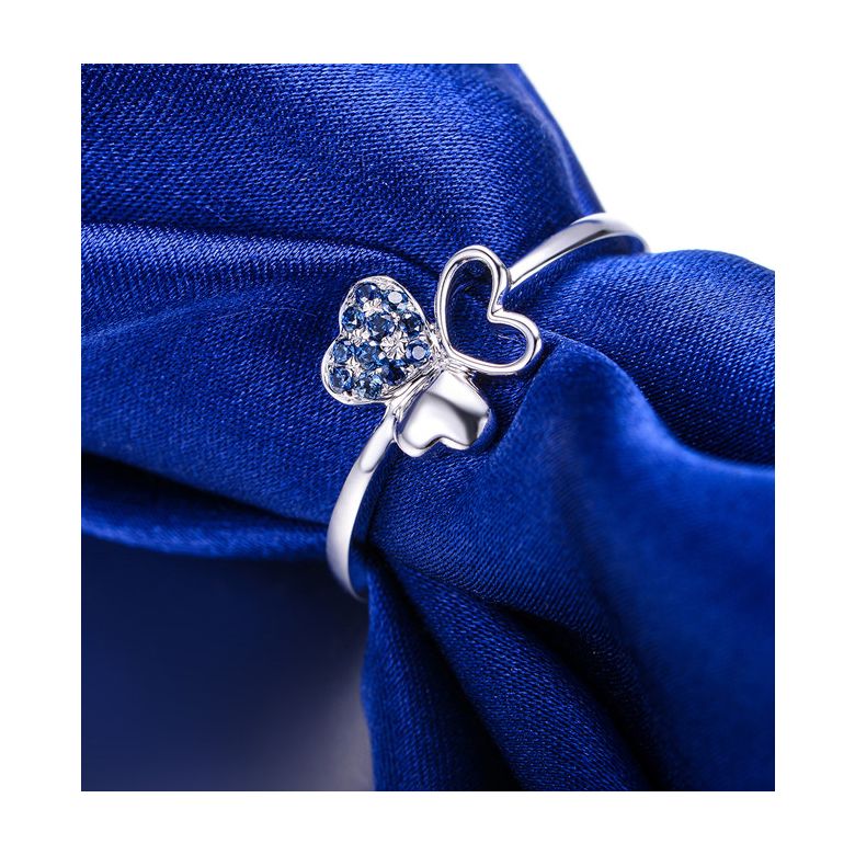 Bague 3 coeurs de trèfle ☘ Or blanc et saphirs bleus - 2