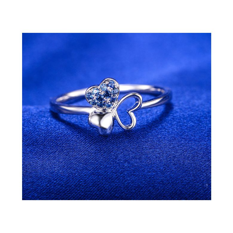 Bague 3 coeurs de trèfle ☘ Or blanc et saphirs bleus - 3