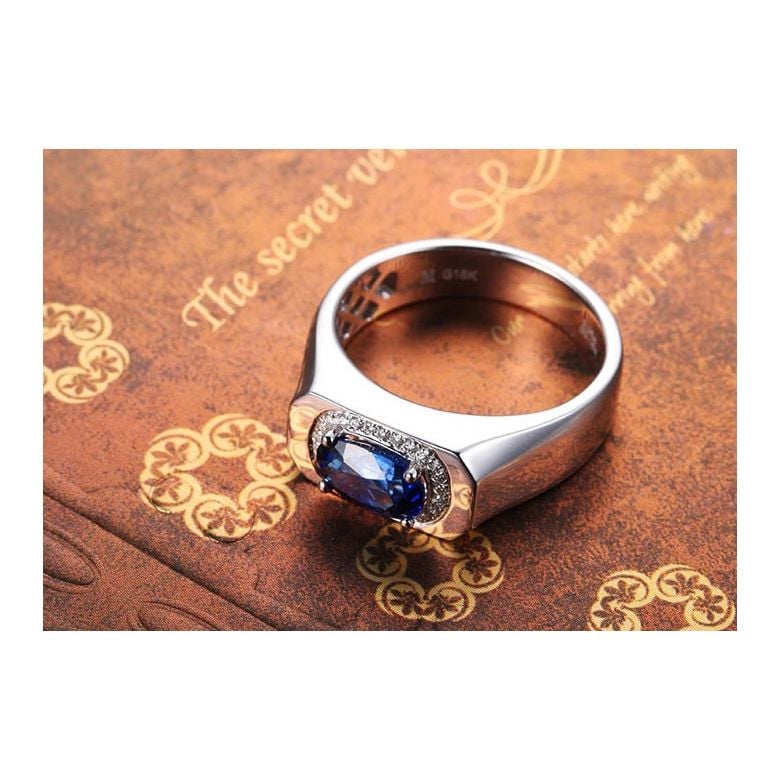 Chevalière Homme Or blanc.  Saphirs, diamants 2.17ct - 5