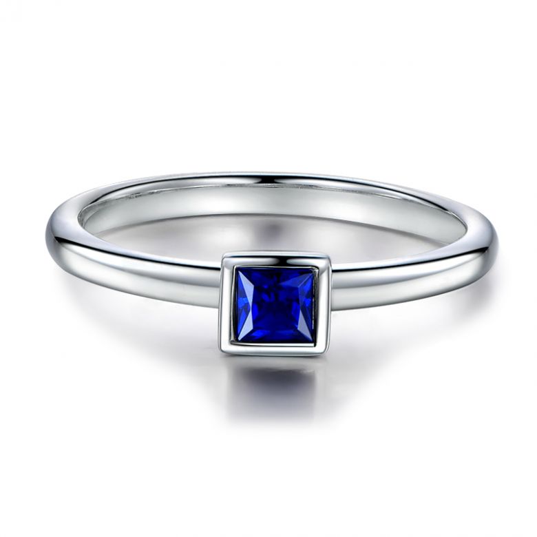 Bague de fiancailles Or blanc et saphir princesse - 6