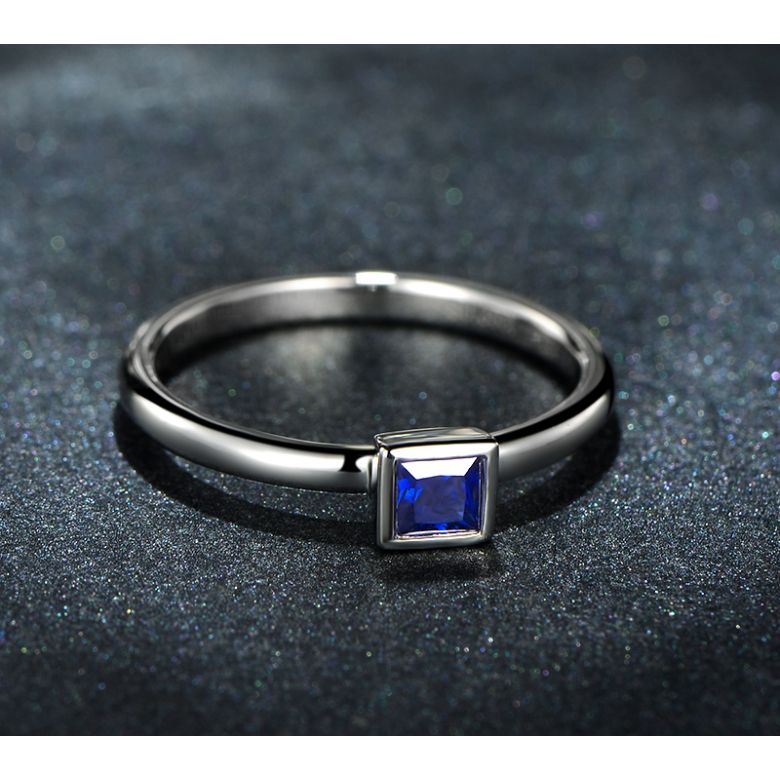 Bague de fiancailles Or blanc et saphir princesse - 5