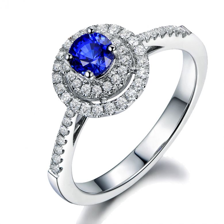 Bague sertissage virtuose Or blanc, diamants et saphir 0.50ct - 1