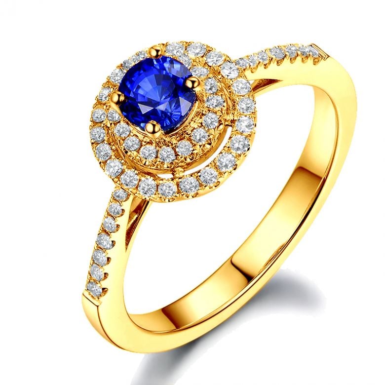 Bague sertissage virtuose Or jaune, diamants et saphir 0.50ct - 1