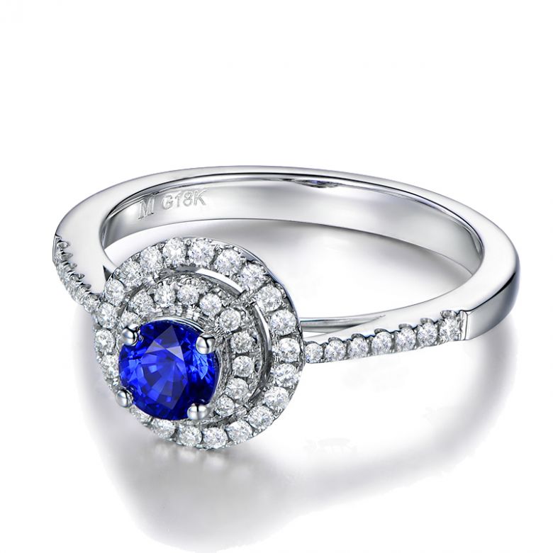 Bague sertissage virtuose Or blanc, diamants et saphir 0.50ct - 7