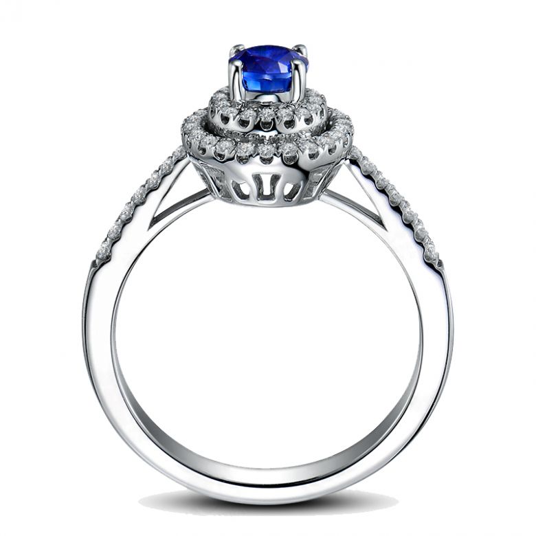 Bague sertissage virtuose Or blanc, diamants et saphir 0.50ct - 4