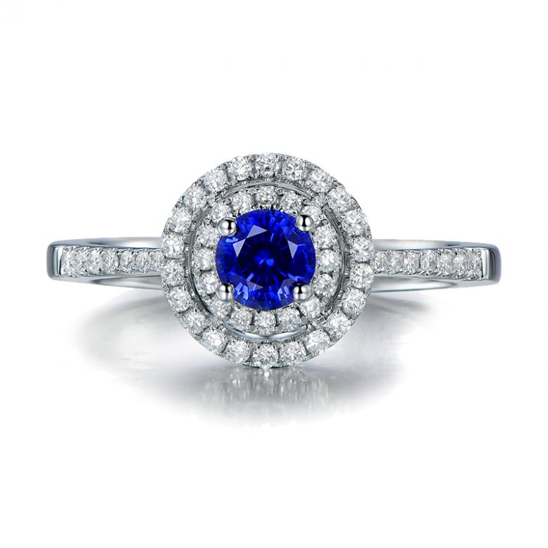 Bague sertissage virtuose Or blanc, diamants et saphir 0.50ct - 6