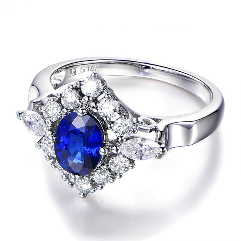 Bague fiançailles saphir diamants et or blanc.  - 4