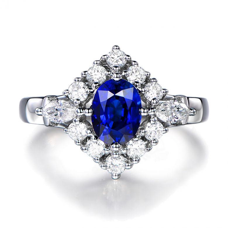 Bague fiançailles saphir diamants et or blanc.  - 7