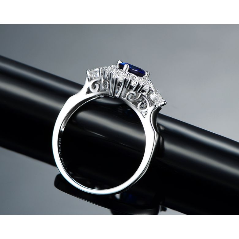 Bague fiançailles saphir diamants et or blanc.  - 6