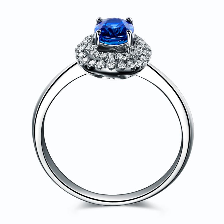 Bague de fiançailles ovale. Or blanc, saphir 0.50ct et diamants - 6