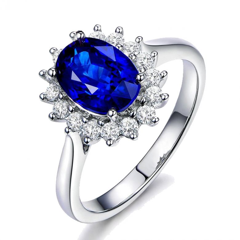 Bague Fleur de saphir, diamants Or blanc - Création florale classique - 1