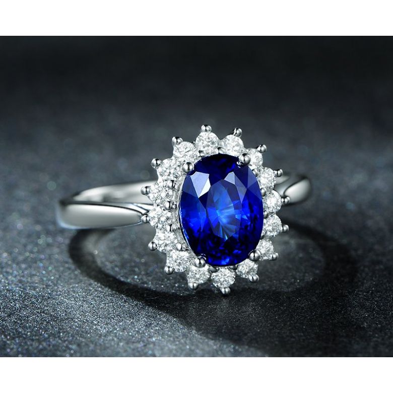 Bague Fleur de saphir, diamants Or blanc - Création florale classique - 5