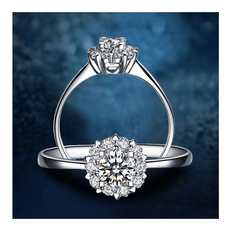Solitaire bague or blanc - Coeur caillouté - Pavage diamants 0.33ct - 4