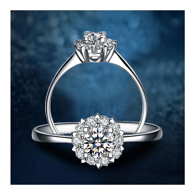 Solitaire bague platine - Coeur caillouté - Pavage diamants 0.33ct - 6