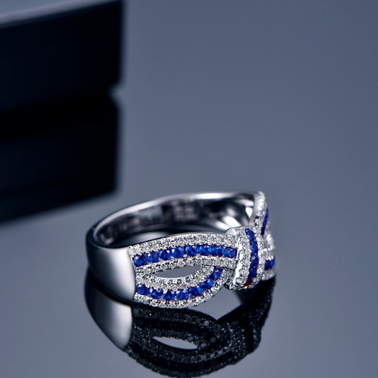 Bague Mandalay I Noeud Or blanc, Saphir, Diamant - 3