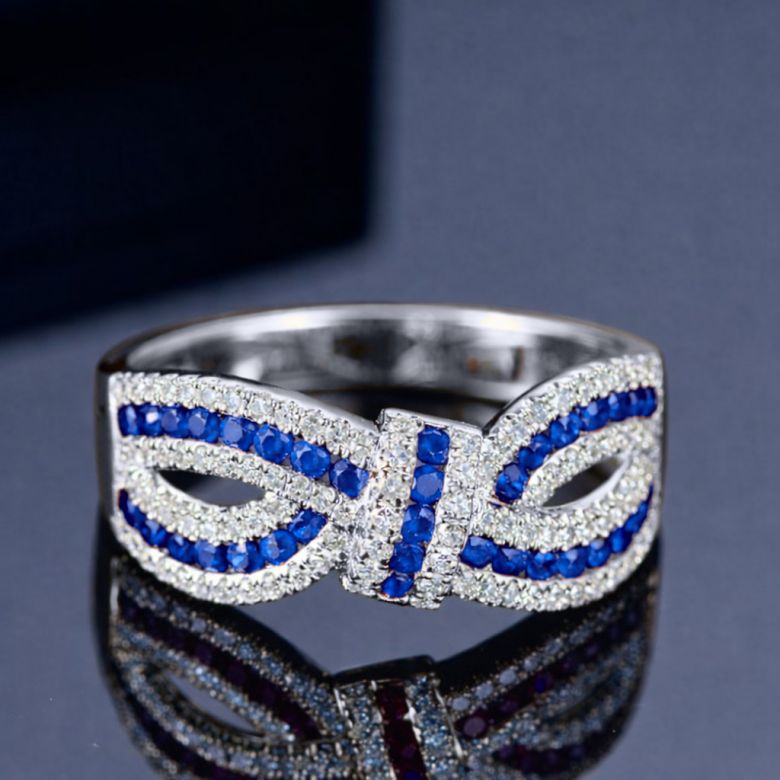 Bague Mandalay I Noeud Or blanc, Saphir, Diamant - 4