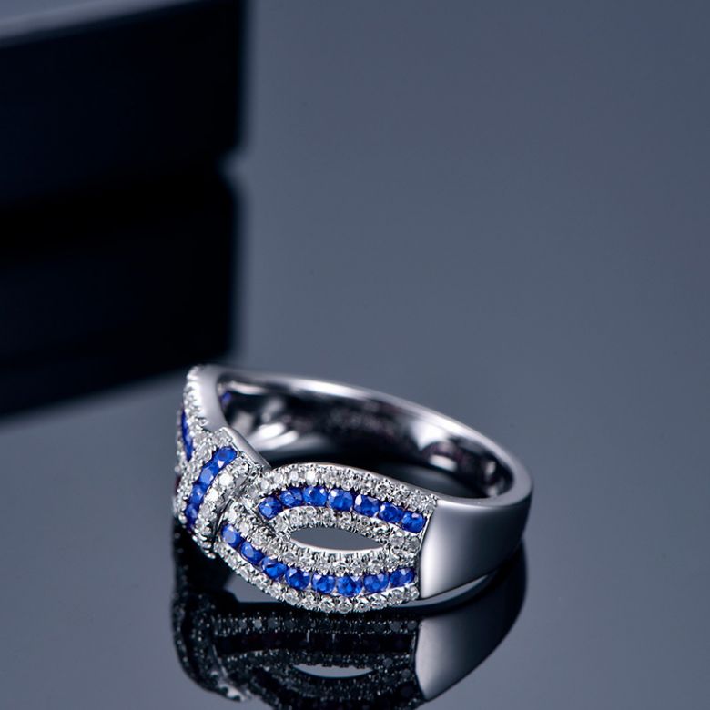 Bague Mandalay I Noeud Or blanc, Saphir, Diamant - 5