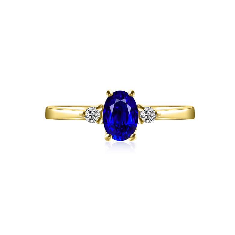 Solitaire Or jaune 18 carats - Diamants et Saphir sertis - 1