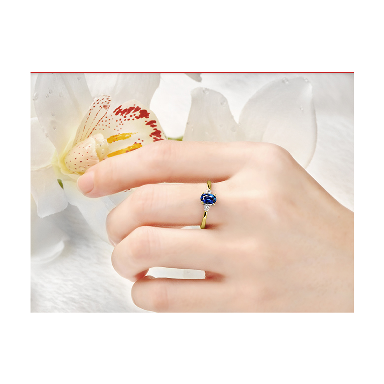 Solitaire Or jaune 18 carats - Diamants et Saphir sertis - 3